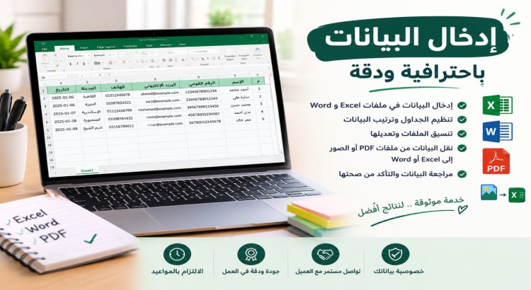 ادخال البيانات وتنظيم ملفات Excel بدقه واحترافية